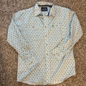 Wrangler Men's White and Blue Geometric Shirt